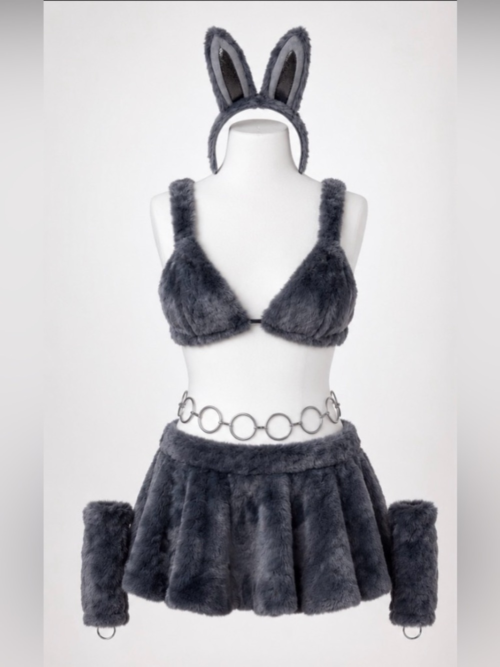 Dolls Kill Sugar Thrillz Labubu Grey Faux Fur Set Medium - Picture 6 of 9